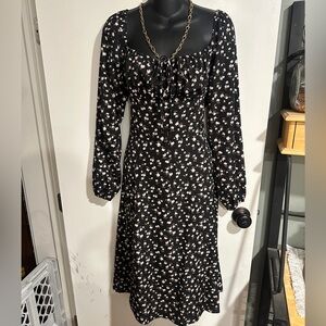 SHEIN Black and White Bishop Sleeve Floral Sundress